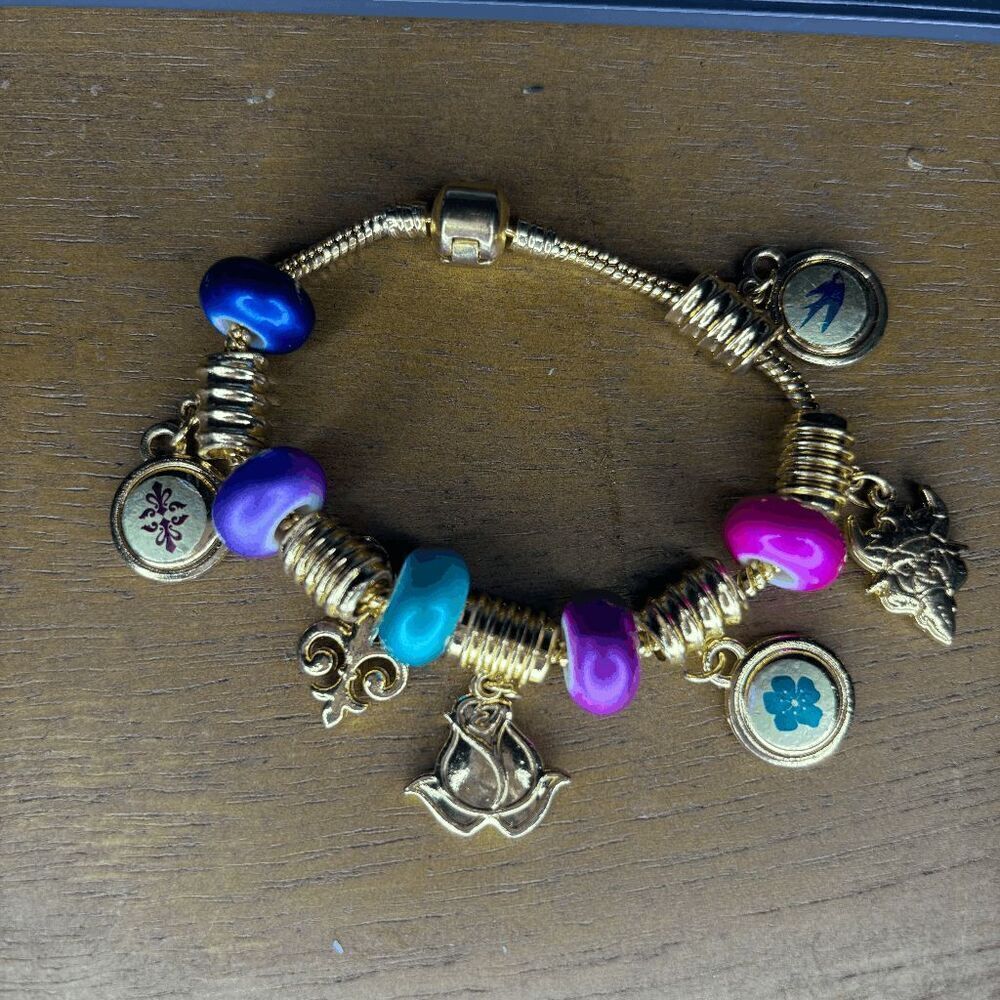 Beauty and the Beast disney gold rainbow charm bracelet vintage